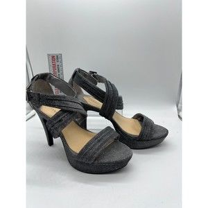 9 M Gianni Bini Silver Glitter Strap Sandal 4” High Heel Open Toe Platform Sling